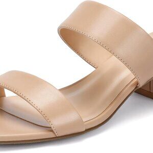 Women's Faux Leather Wide Feet Heeled Sandals 2-Inch Chunky Open Toe Shoes
